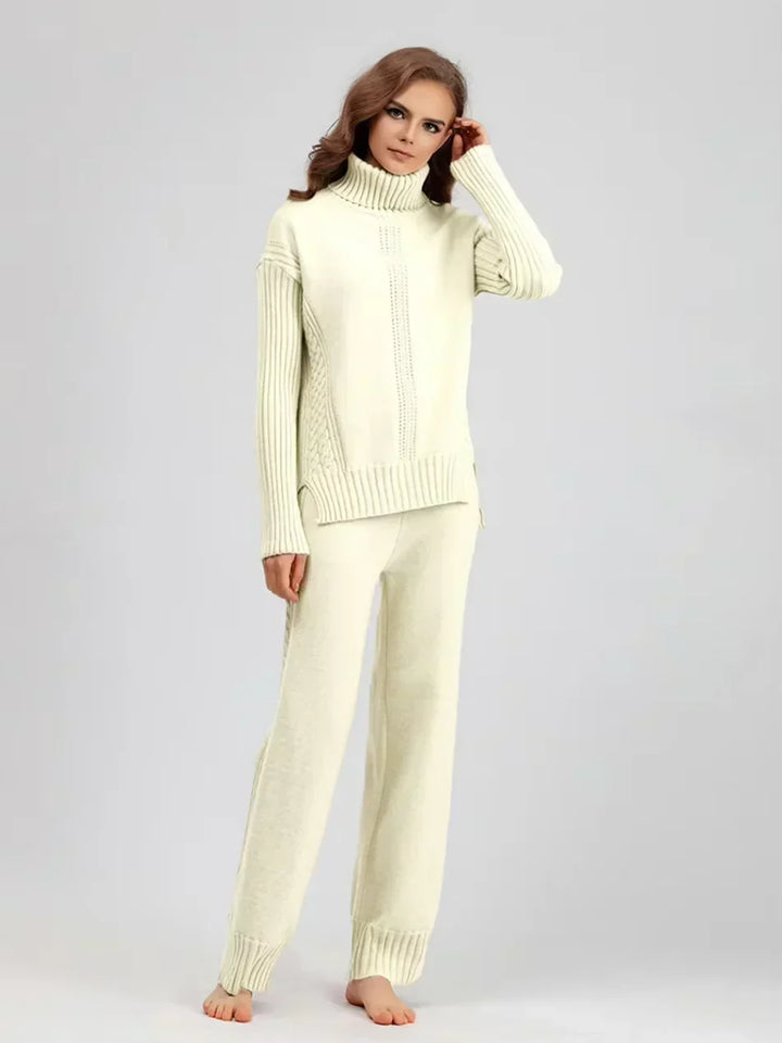 Scarlett | Ensemble de Pull Tricoté à Col Montant Chic et Pantalons Amples