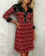 Long Sleeve Patchwork and Houndstooth Dress