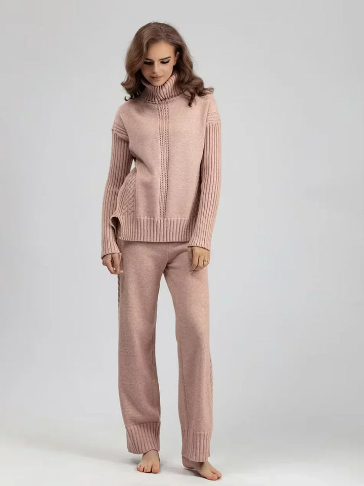Scarlett | Ensemble de Pull Tricoté à Col Montant Chic et Pantalons Amples